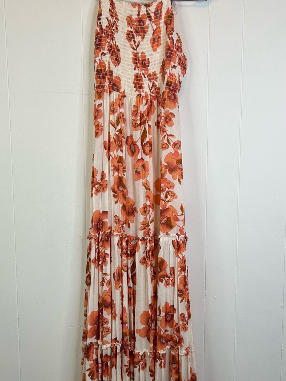 Intimately Free People M Garden Party Orange Floral Print Tiered Maxi 350